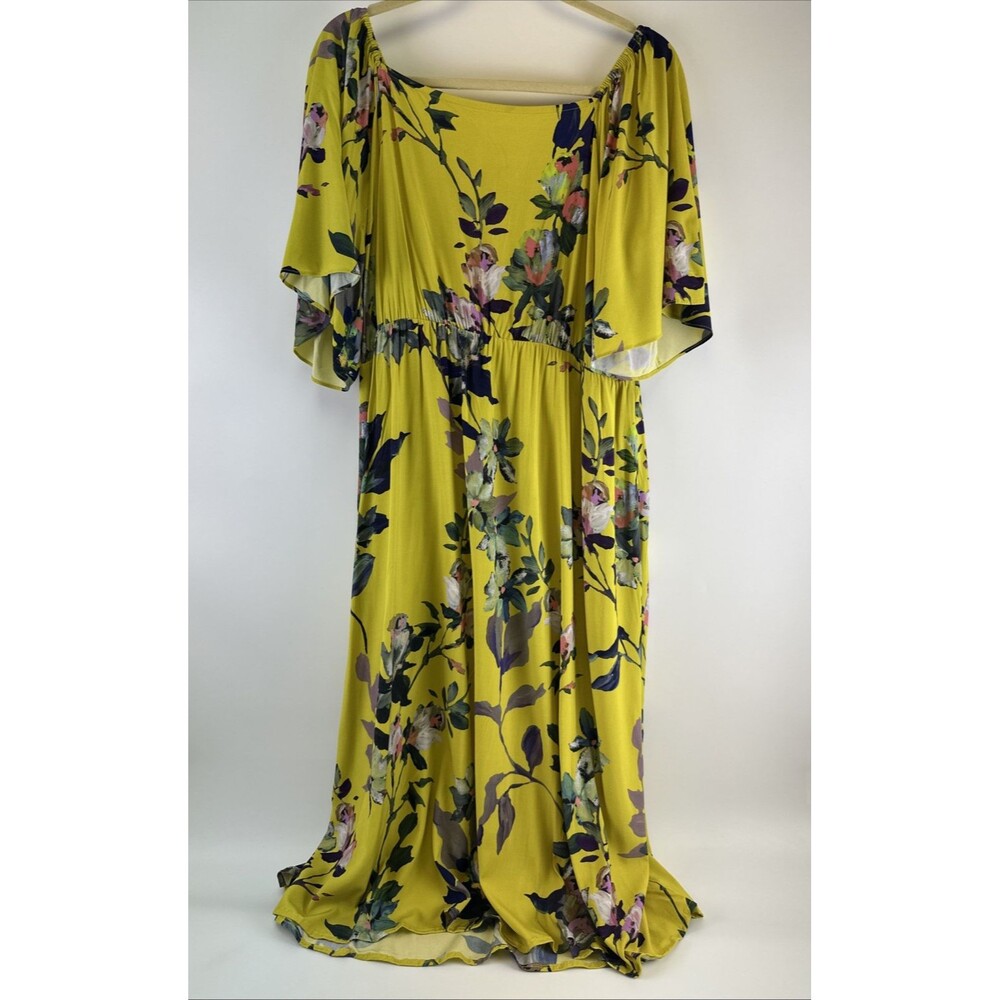 Soft Surroundings Maise Floral Smocked Midi Dress Yellow Flutter Sleeve Plus 2X - Picture 2 of 13